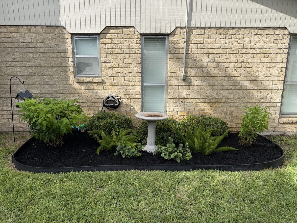Fresh mulch installation with garden bed edging